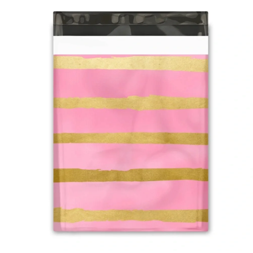 Set of 20 10x13 Pink and Gold Stripes Poly Mailers Designer Shipping Packages - Picture 2 of 2